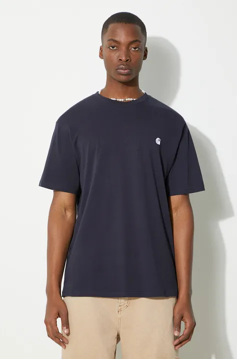 Bavlnené tričko Carhartt WIP S/S Madison pánske, tmavomodrá farba, jednofarebný, I033000.00BXX