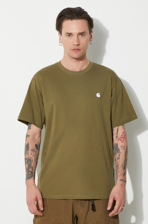 Carhartt WIP tricou din bumbac S/S Madison T-Shirt barbati, culoarea verde, neted, I033000.25DXX