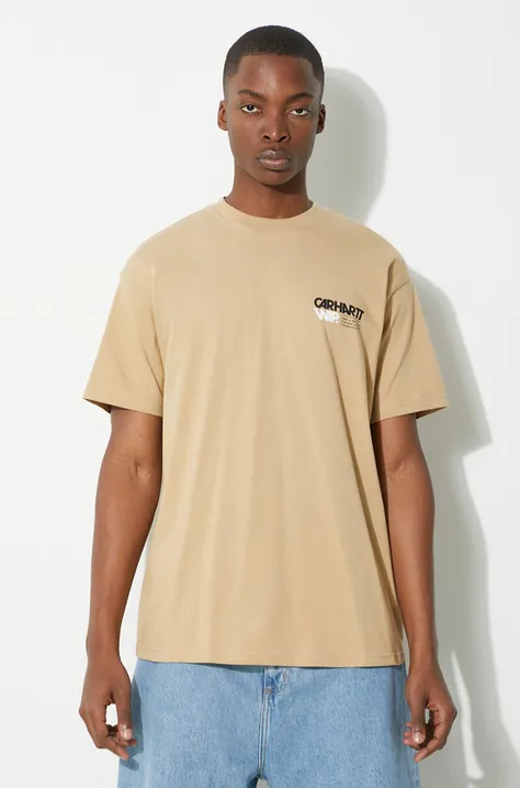 Bavlnené tričko Carhartt WIP S/S Contact Sheet T-Shirt pánske, béžová farba, s potlačou, I033178.1YAXX