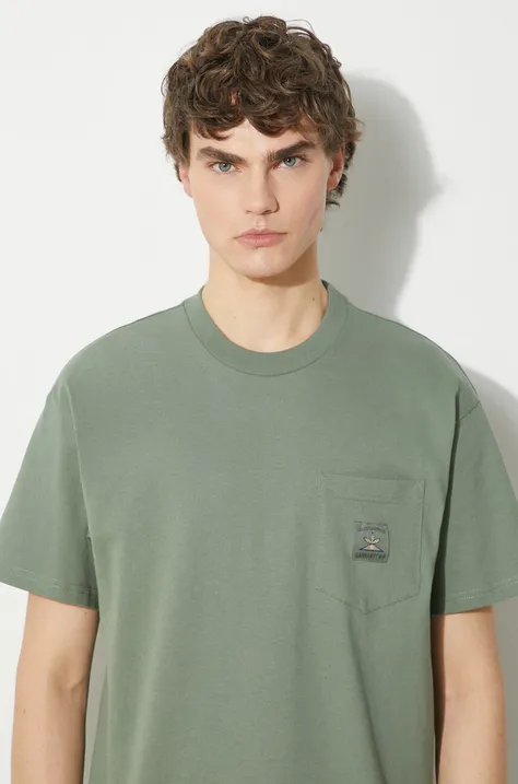 Хлопковая футболка Carhartt WIP S/S Field Pocket T-Shirt мужская цвет зелёный однотонная I033265.1YFXX