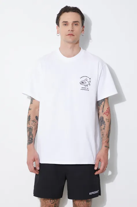 Βαμβακερό μπλουζάκι Carhartt WIP S/S Icons ανδρικό, χρώμα: άσπρο, I033271.00AXX