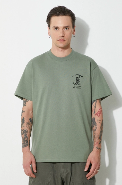 Carhartt WIP t-shirt bawełniany S/S Icons T-Shirt męski kolor zielony z aplikacją I033271.22RXX