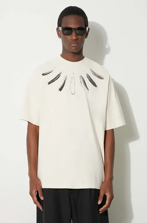 Marcelo Burlon cotton t-shirt Collar Feathers Over men’s beige color CMAA054S24JER0060C10