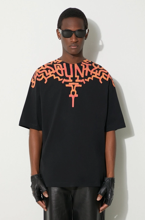 Памучна тениска Marcelo Burlon Graffiti Wings в черно с принт CMAA054S24JER0011020