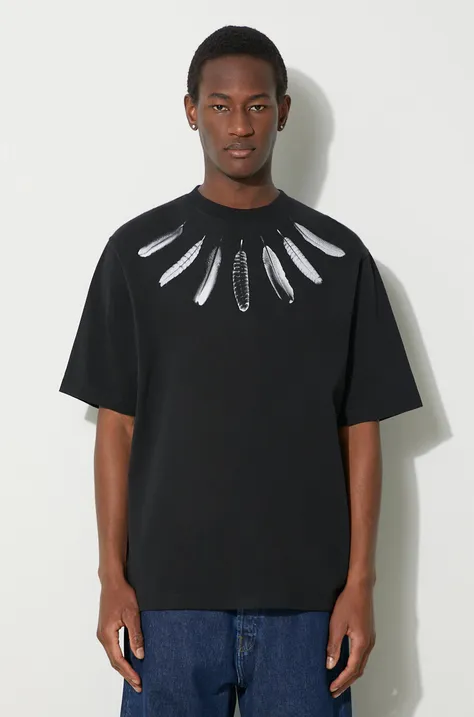 Бавовняна футболка Marcelo Burlon Collar Feathers Over чоловіча  колір чорний з принтом CMAA054S24JER0061001