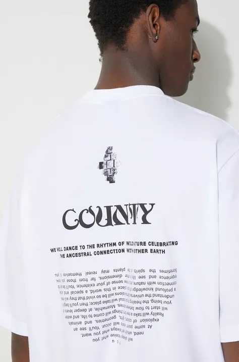 Bavlnené tričko Marcelo Burlon County Manifesto pánske, biela farba, s potlačou, CMAA054S24JER0080110