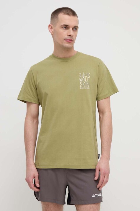 Jack Wolfskin tricou Jack Tent barbati, culoarea verde, cu imprimeu