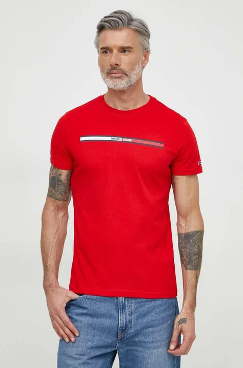 Бавовняна футболка Tommy Jeans чоловічий колір червоний з принтом