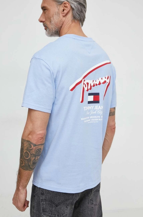 Tommy Jeans t-shirt bawełniany męski kolor niebieski z nadrukiem