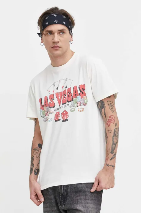 Hollister Co. t-shirt bawełniany męski kolor beżowy z nadrukiem