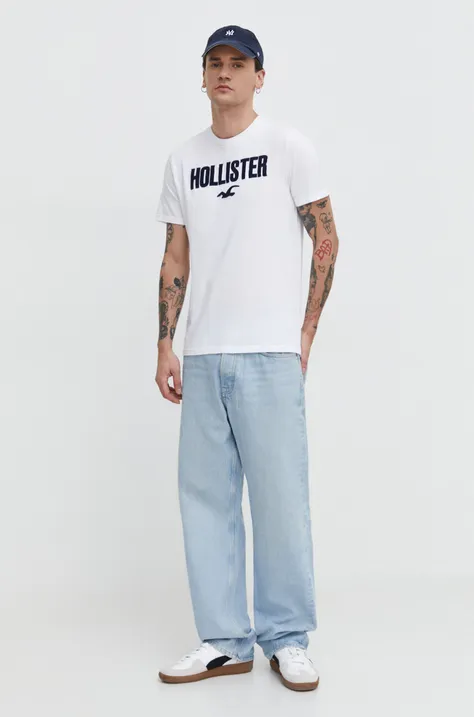 Pamučna majica Hollister Co. 5-pack za muškarce, boja: bijela, s aplikacijom