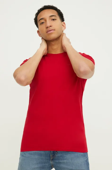 Hollister Co. t-shirt bawełniany męski kolor czerwony gładki