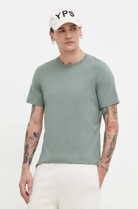 Bavlnené tričko Hollister Co. pánsky, tyrkysová farba, jednofarebný