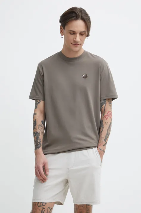 Majica kratkih rukava Hollister Co. za muškarce, boja: smeđa, s aplikacijom