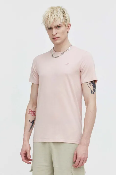Bombažna kratka majica Hollister Co. moški, roza barva