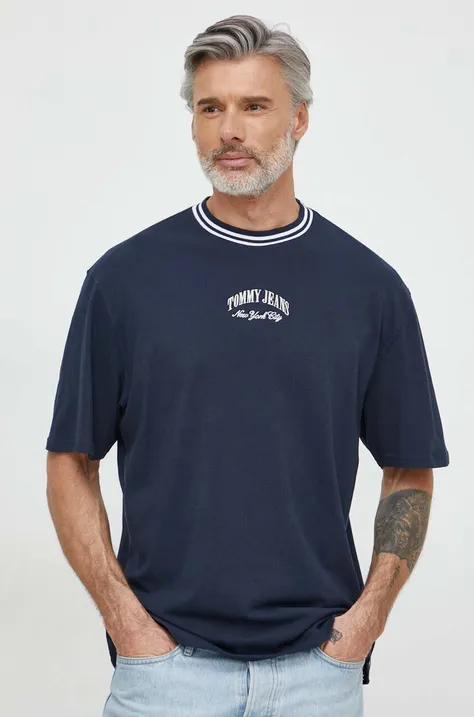 Bavlněné tričko Tommy Jeans tmavomodrá barva, s aplikací, DM0DM18656