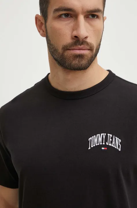 Pamučna majica Tommy Jeans za muškarce, boja: crna, s aplikacijom, DM0DM18665