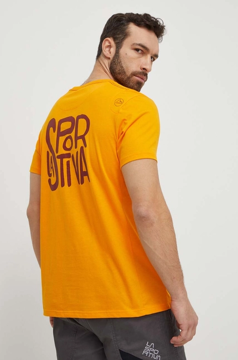 LA Sportiva tricou Back Logo barbati, culoarea portocaliu, cu imprimeu, F04102102