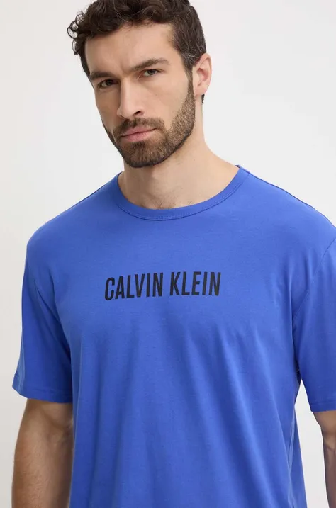 Домашна тениска от памук Calvin Klein Underwear в синьо с принт 000NM2567E
