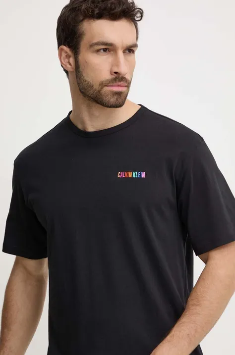 Памучна домашна тениска Calvin Klein Underwear в черно с апликация 000NM2631E