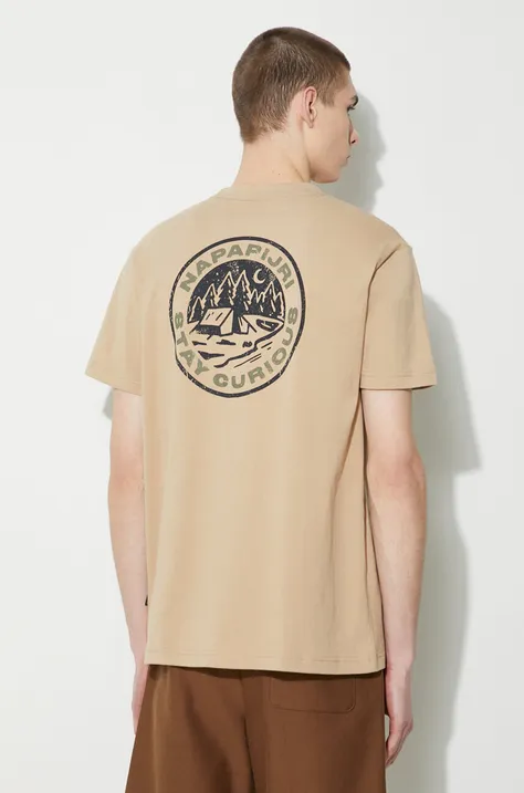 Bavlněné tričko Napapijri S-Kotcho béžová barva, s potiskem, NP0A4HTVN1E1