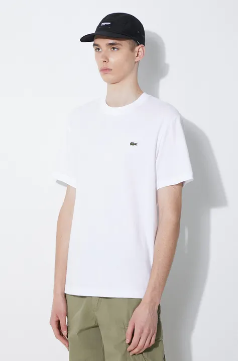 Bavlnené tričko Lacoste pánsky, biela farba, jednofarebný
