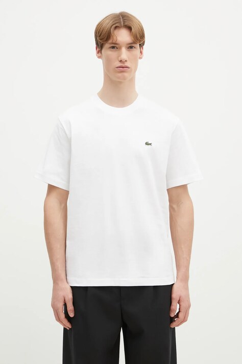 Хлопковая футболка Lacoste мужская цвет белый однотонная