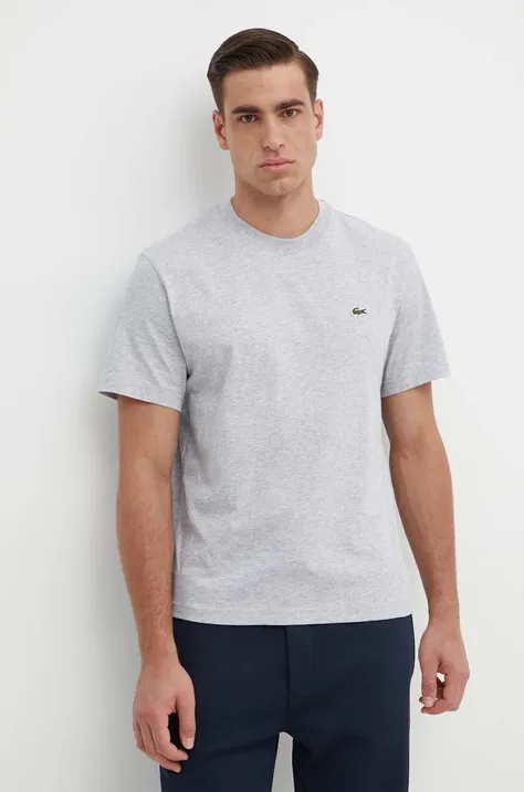 Bavlnené tričko Lacoste pánsky, šedá farba, jednofarebný