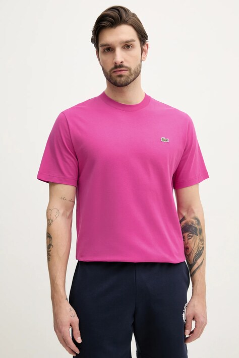 Lacoste tricou din bumbac barbati, culoarea violet, neted, TH7318