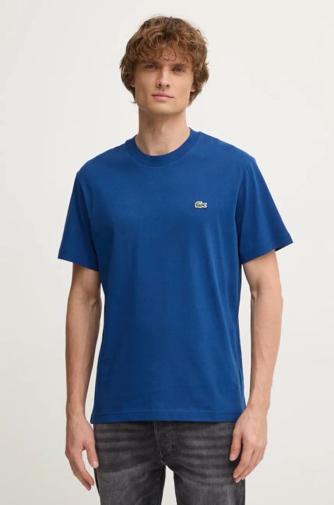 Lacoste tricou din bumbac barbati, culoarea albastru marin, neted, TH7318