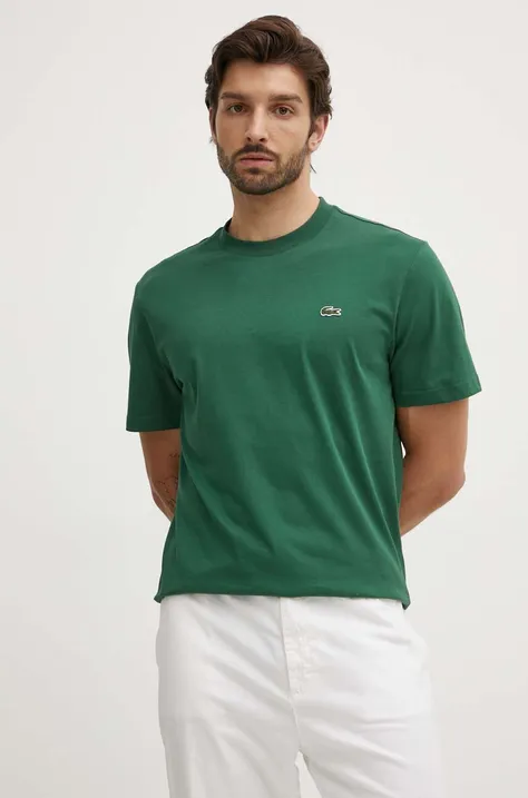 Lacoste t-shirt bawełniany męski kolor zielony gładki