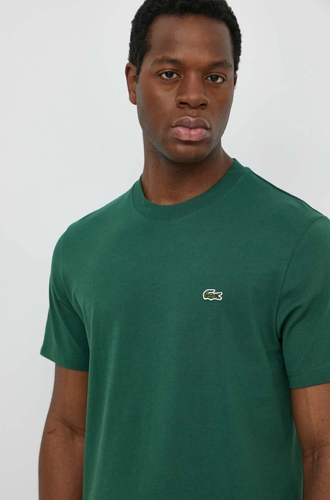 Lacoste tricou din bumbac barbati, culoarea verde, neted