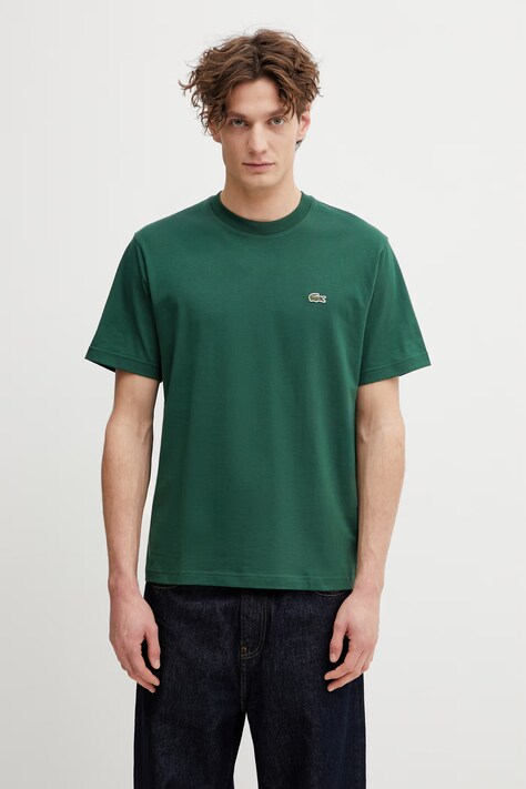 Lacoste tricou din bumbac barbati, culoarea verde, neted, TH7318