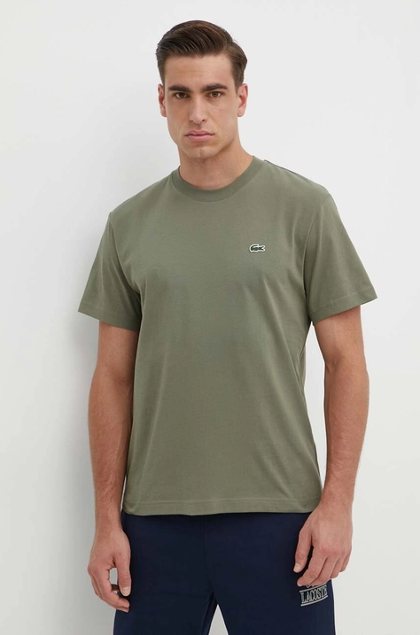 Lacoste tricou din bumbac barbati, culoarea verde, neted