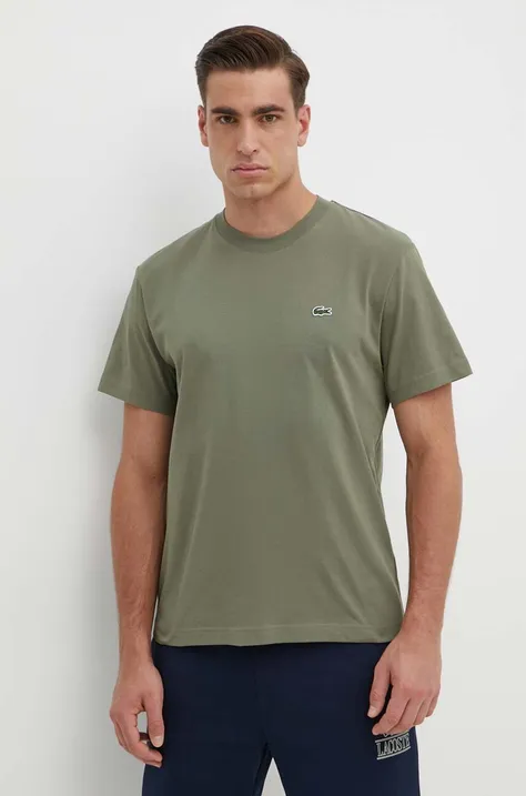 Хлопковая футболка Lacoste мужской цвет зелёный однотонный