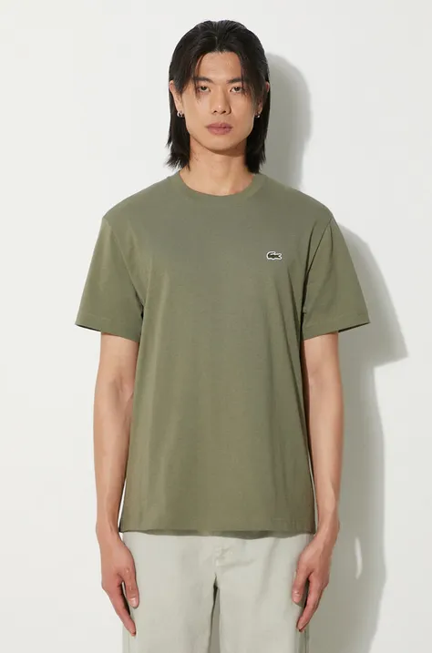 Pamučna majica Lacoste za muškarce, boja: zelena, bez uzorka