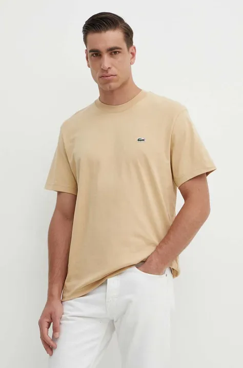 Хлопковая футболка Lacoste мужской цвет бежевый однотонный
