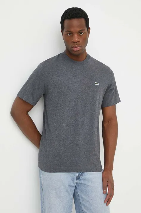 Bombažna kratka majica Lacoste moški, siva barva