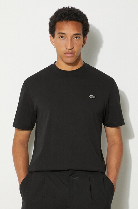 Lacoste cotton t-shirt men’s black color smooth TH7318