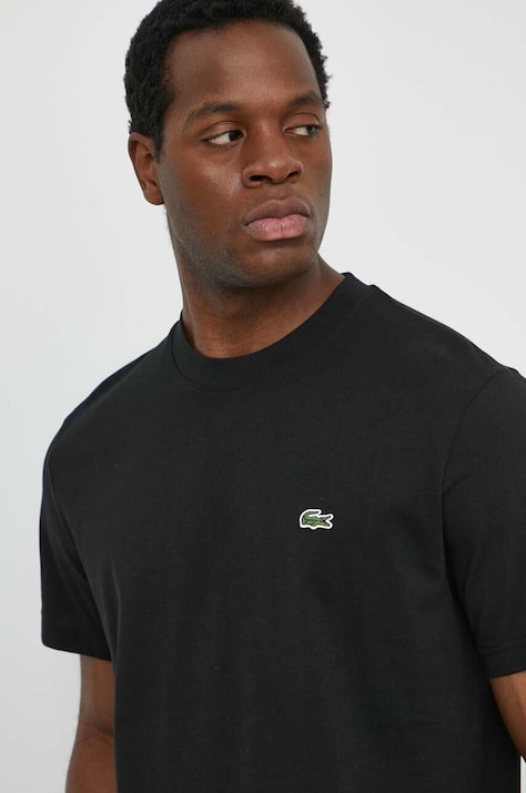 Lacoste tricou din bumbac barbati, culoarea negru, neted, TH7318