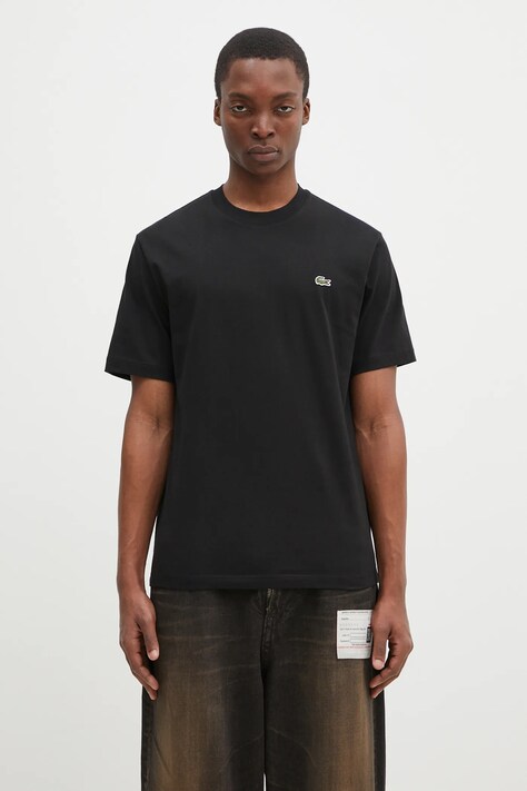Хлопковая футболка Lacoste мужская цвет чёрный однотонная