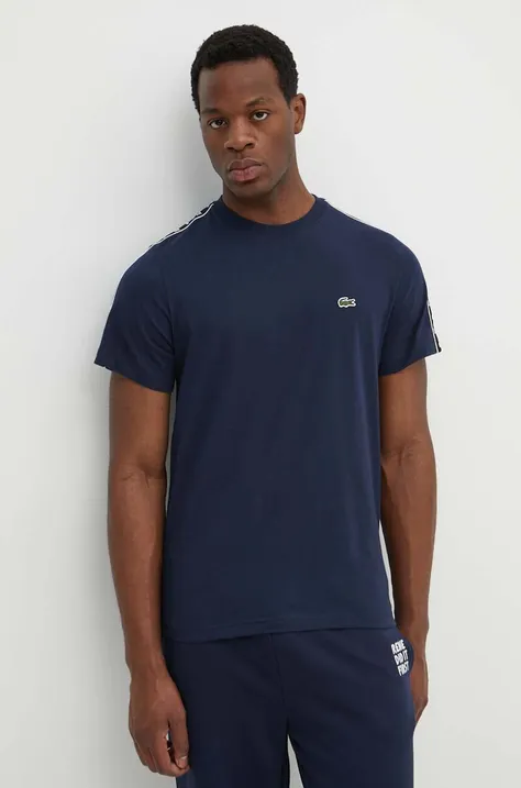 Pamučna majica Lacoste za muškarce, boja: tamno plava, bez uzorka