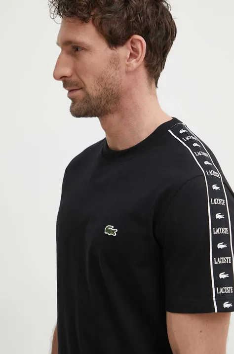 Βαμβακερό μπλουζάκι Lacoste ανδρικά, χρώμα: μαύρο