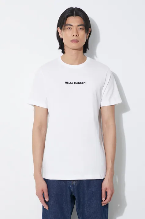 Helly Hansen tricou din bumbac barbati, culoarea alb, cu imprimeu