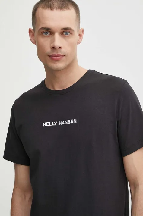 Bombažna kratka majica Helly Hansen moški, črna barva