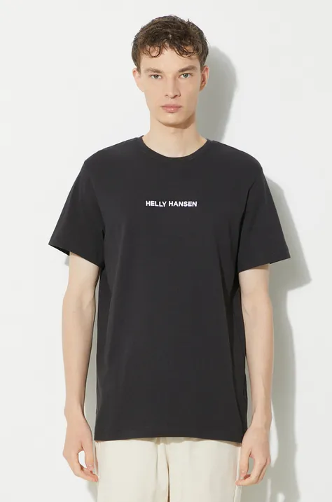 Хлопковая футболка Helly Hansen мужской цвет чёрный с аппликацией