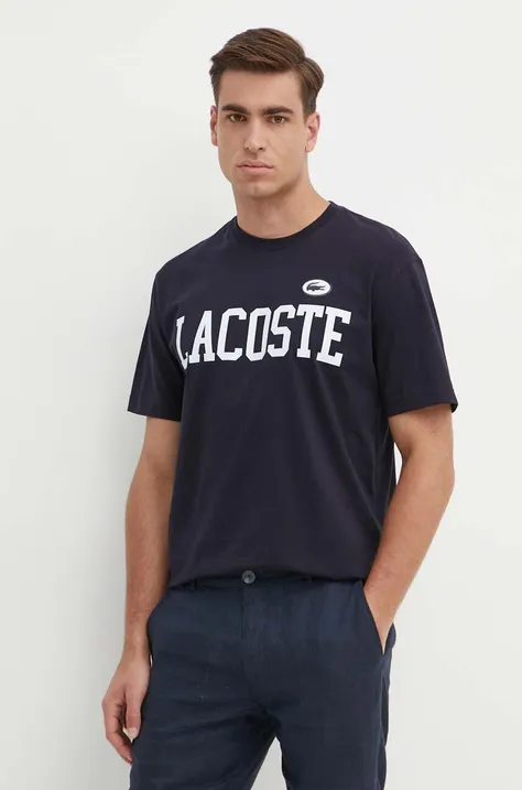 Хлопковая футболка Lacoste мужской цвет синий с принтом