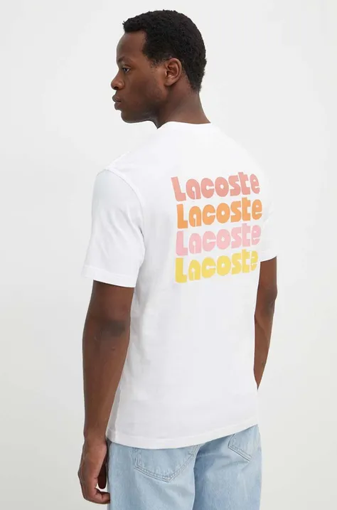 Памучна тениска Lacoste в бяло с принт