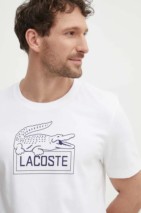 Lacoste t-shirt męski kolor beżowy z nadrukiem