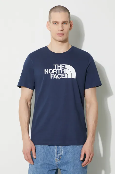 Хлопковая футболка The North Face M S/S Easy Tee мужская цвет синий с принтом NF0A87N58K21